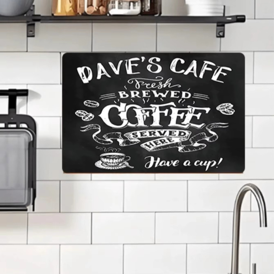 Personalisierbares Kaffeebar-Metallschild von CIFBUY im rustikalen Stil, schwarze Wanddekoration mit individuellem Namen und Text - Bild 2
