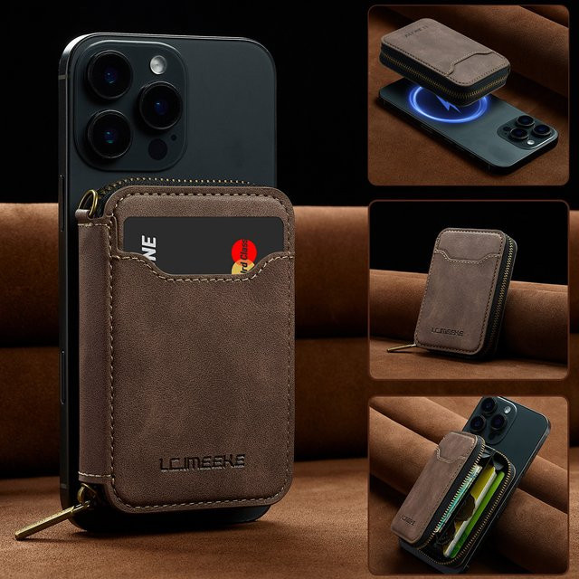 Magnetische Leder-Handytasche mit Reißverschluss und Kartensteckplatz für iPhone 17, Samsung Galaxy, Google und Xiaomi in Schwarz - Bild 1