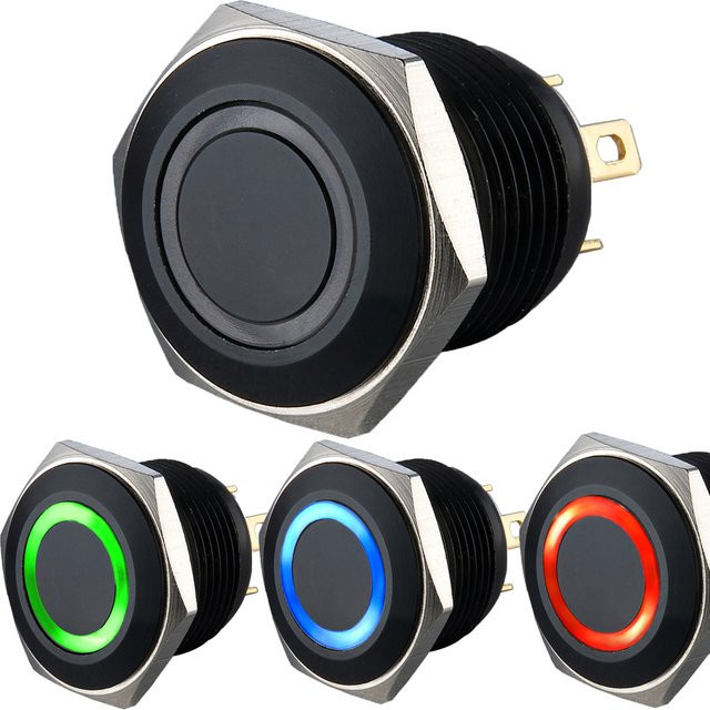 VEARGREE RGB-Farbring-beleuchteter Drucktastenschalter in Schwarz mit 16 mm oder 19 mm Durchmesser (Gemeinsame Anode oder Gemeinsame Kathode) - Bild 1