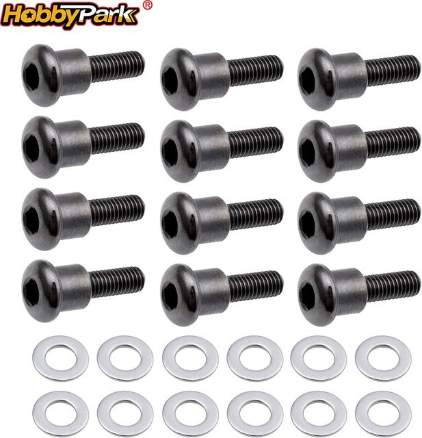 HobbyPark RC Schulterbolzen 3x12mm mit Unterlegscheiben, Zubehör, Metall, Schwarz, 12er-Set - Bild 1