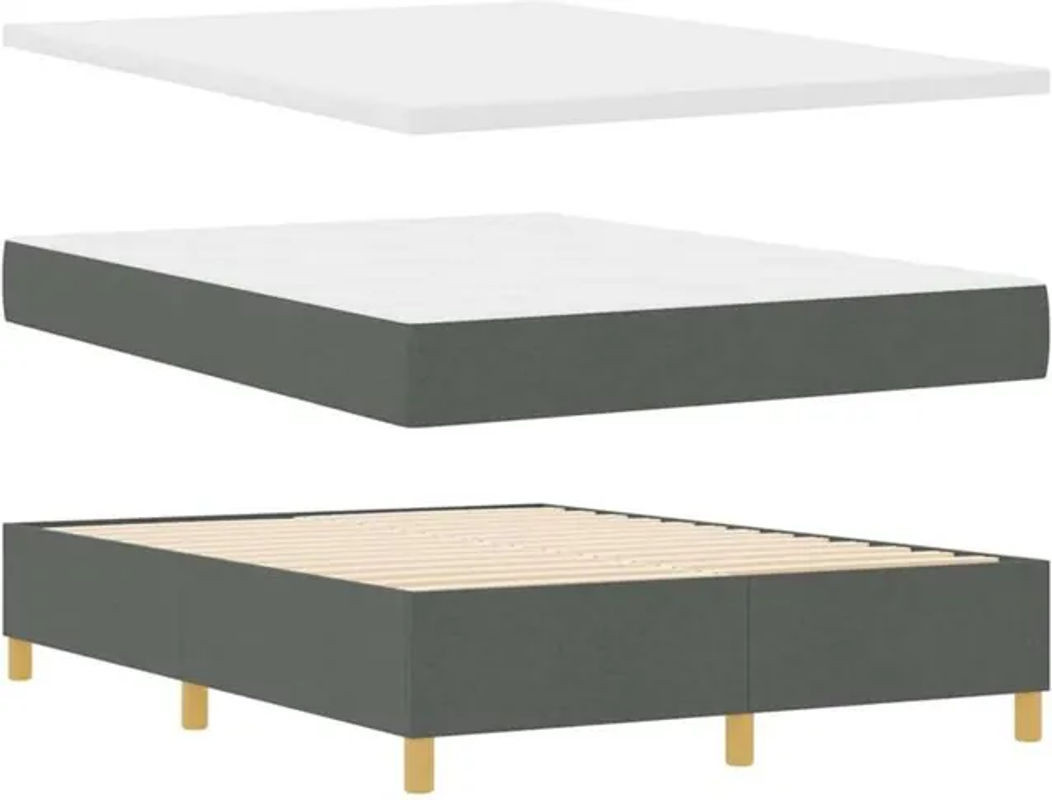 vidaXL Boxspringbett mit Matratze und Bank in Anthrazit Grau aus Stoff, B/T/H: 140 x 200 x 128 cm - Bild 1