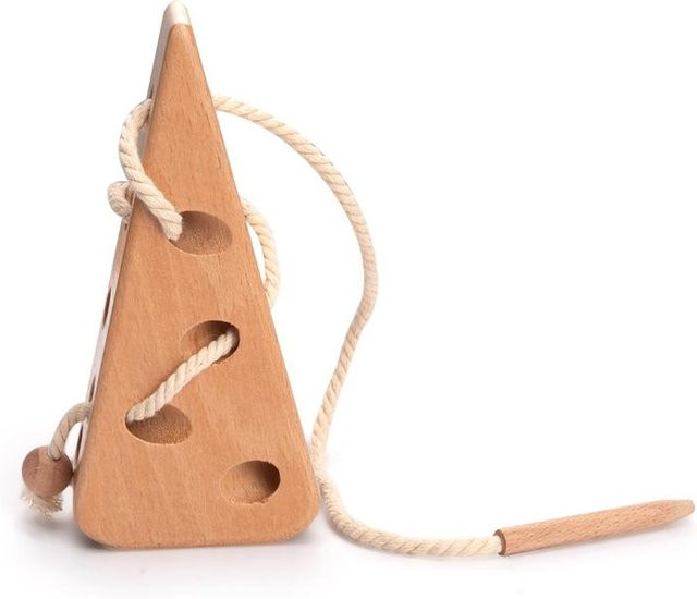 Binchi Montessori Holz Käse Spielzeug, Schnürspiel, beige - Bild 1