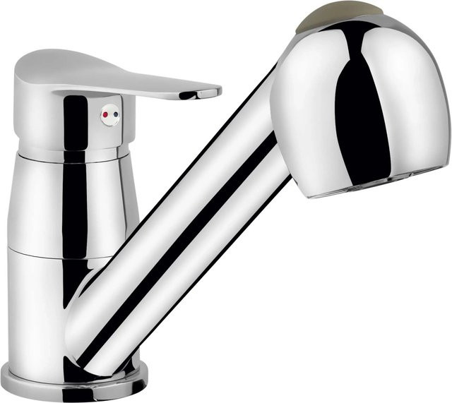 Einhebel-Küchenarmatur BWO Bolzano in Chrom mit Geschirrbrause und ausziehbarem Spout für Niederdruck, Silber, Höhe: 250 mm, Breite: 180 mm, Tiefe: 55 mm - Bild 1