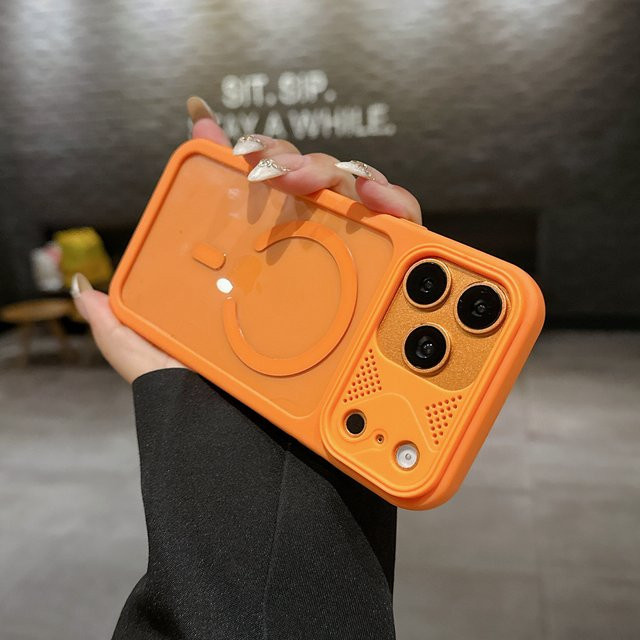 RPKKS MagSafe Wireless Charging Case für iPhone 17 16 15 14 13 12 11 Pro Max, transparente magnetische stoßfeste Hülle mit großem Fenster in Orange - Bild 1