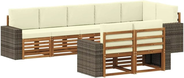 vidaXL Sofagarnitur aus Massivholz Akazie in Beige mit Latten-Design und Armlehnen - Bild 1