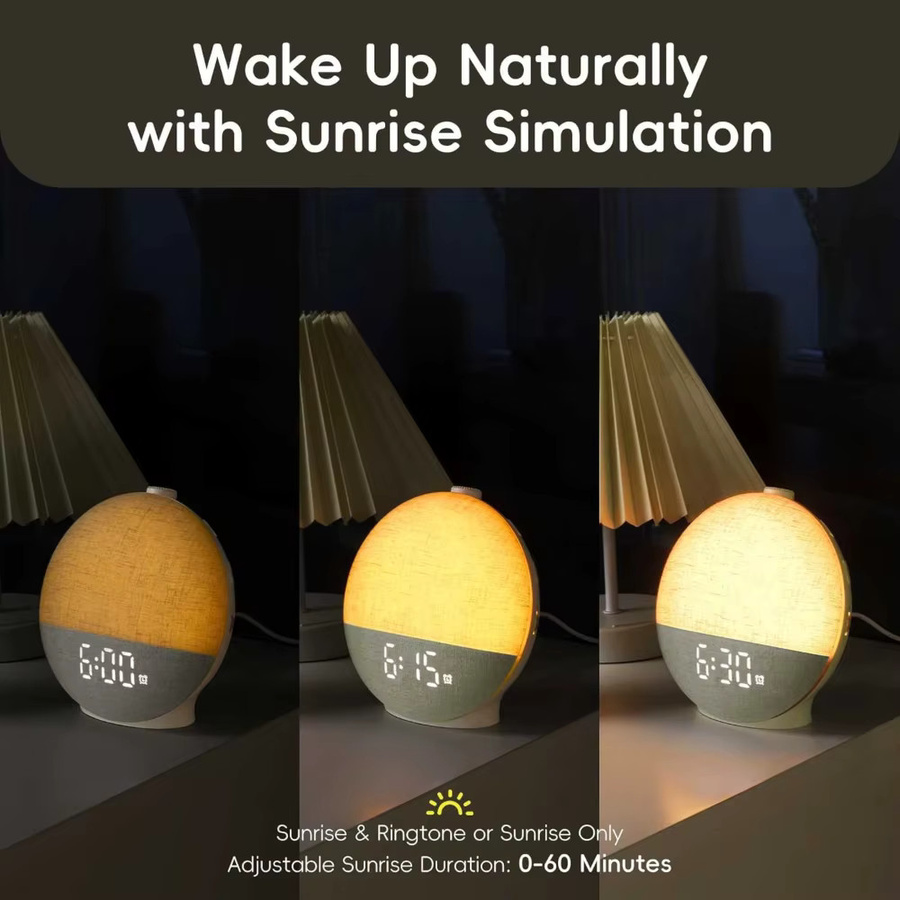 Wake Up Light Sonnenaufgang Wecker mit Bluetooth Lautsprecher, White Noise Sound Maschine und RGB Farbwechsel Nachtlicht in Weiß - Bild 3
