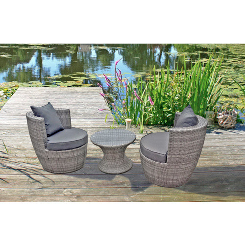 Garden Pleasure Club-Set Linz 3-teilig aus Kunststoffgeflecht und Stahl in Grau - Bild 3