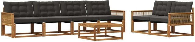 vidaXL Outdoor-Sofagarnitur aus massivem Akazienholz mit Textilene und Kissen, 7-teiliges Set, Natur und Schwarz - Bild 1