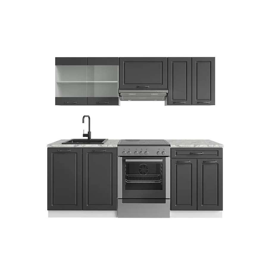 Vicco R-Line Küchenzeile Landhausstil in Anthrazit und Weiß mit Marmor-Optik, Breite: 200 cm - Bild 2
