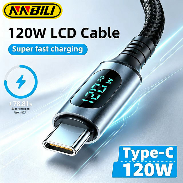 NNBILI USB-A auf USB-C Ladekabel, 120W 6A Schnellladekabel in Schwarz - Bild 1