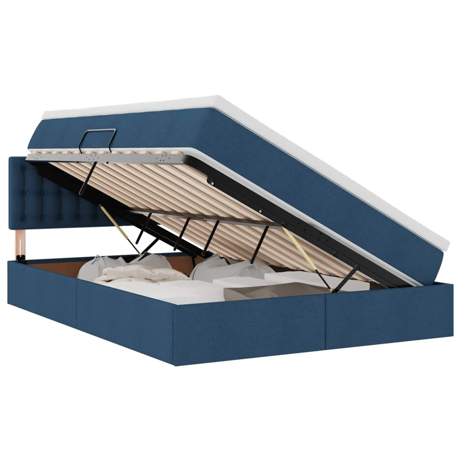vidaXL Aufbewahrungsbett mit Matratze in Blau, modernes Bett mit Lift-up-Funktion aus Holzwerkstoff und Metall, B/T/H: 144 x 203 x 78 cm - Bild 2