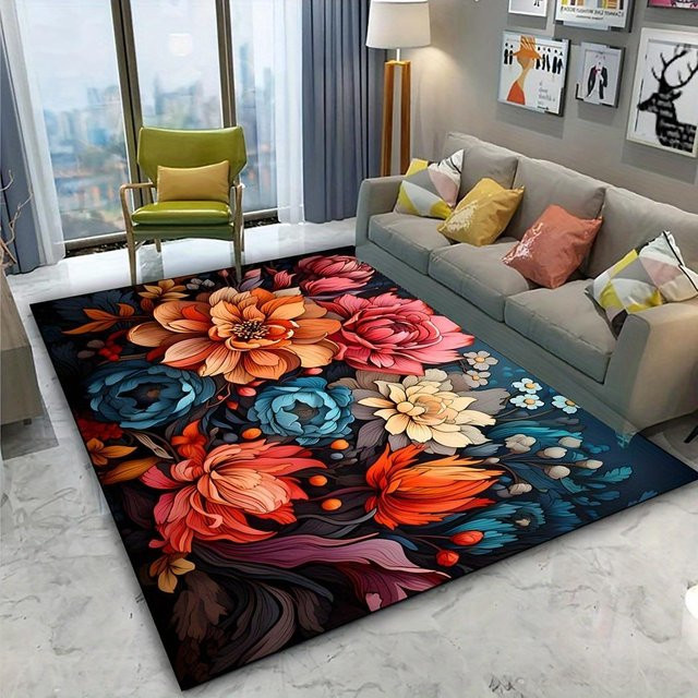 Karpetti Teppich mit Pfingstrosenmuster in Grau und Multicolour, rutschfest und waschbar, B/B: 60 x 90 cm - Bild 1