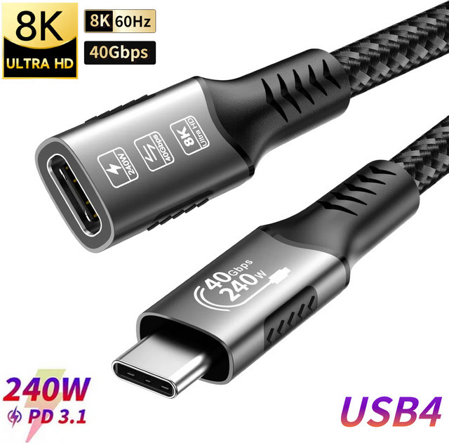 FDBOY Thunderbolt 4 Verlängerungskabel USB4 Typ-C mit 40 Gbit/s Datenübertragung, 8K@60Hz und PD 240W Schnellladefunktion - Bild 1