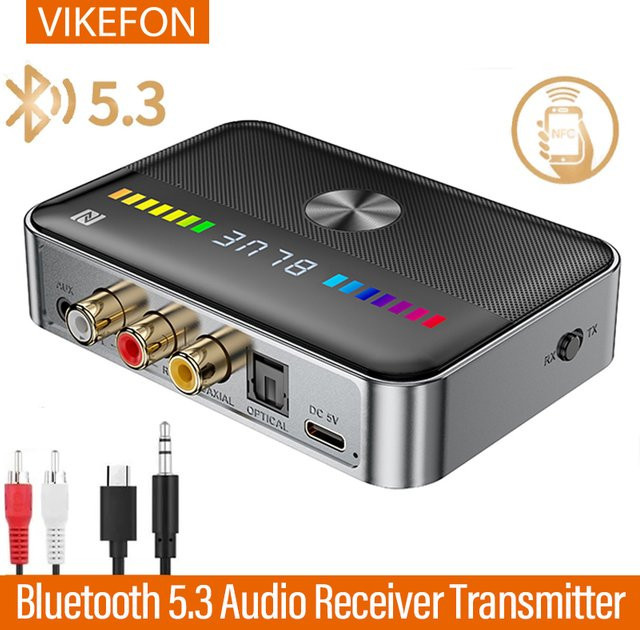 Vikefon Bluetooth 5.3 Audio Empfänger und Sender mit NFC, Digital-Analog-Konverter DAC, verlustfreier Musikübertragung und niedriger Latenz, Schwarz - Bild 1