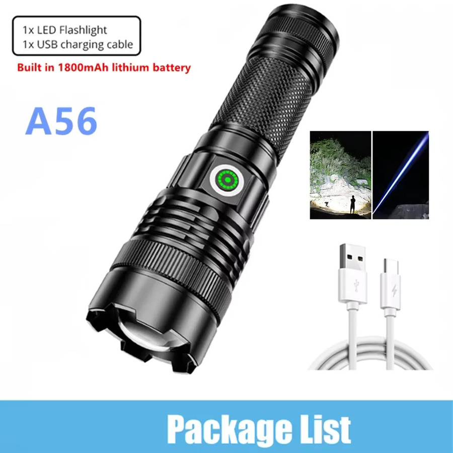 ESMARTER LED-Taschenlampe mit 100000 Lumen, wasserdichte Langstrecken-Scheinwerfer mit USB-Aufladung und eingebautem Akku, Schwarz - Bild 3