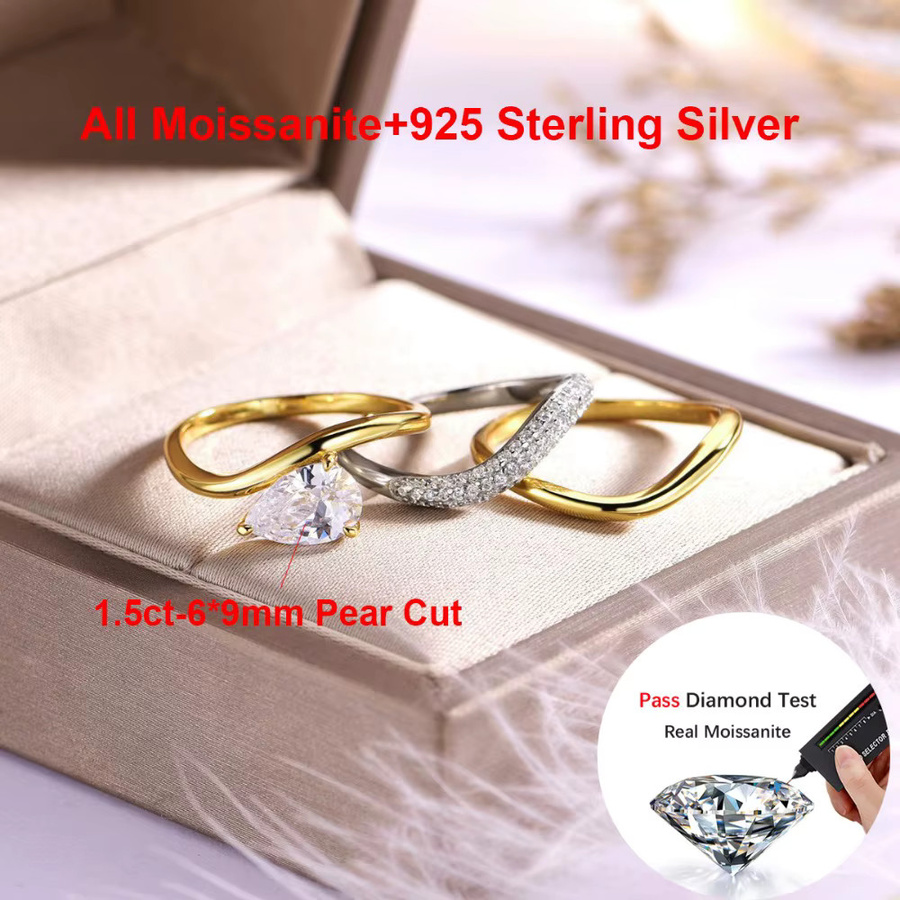 BXINY Ringset, 925 Silber, Moissanit, Damen - Bild 5