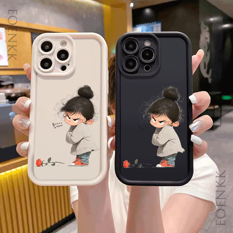 Stoßfeste Cartoon Girl Handyhülle für iPhone 11 bis iPhone 16 Pro Max in Schwarz und Multicolour - Bild 2