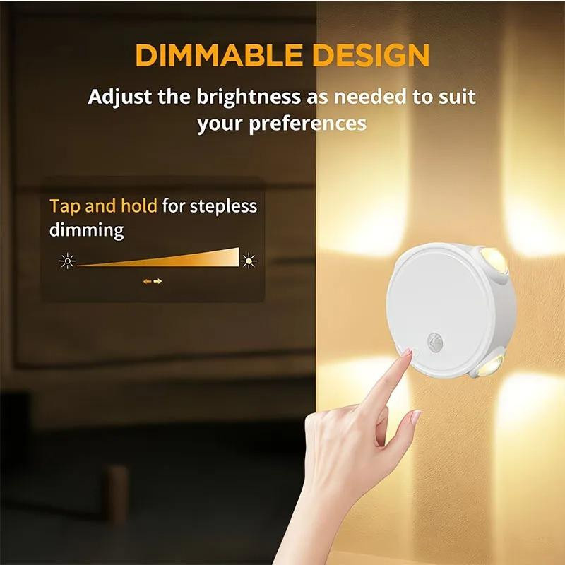 YJMP Super Lighting Intelligente RGB-Farbverlauf-Nachtlampe mit 4 Köpfen, Magnetischer Bewegungssensor, Wiederaufladbare LED-Wandleuchte in Schwarz für Schlafzimmer, Schrank, Garderobe und Treppen - Bild 6