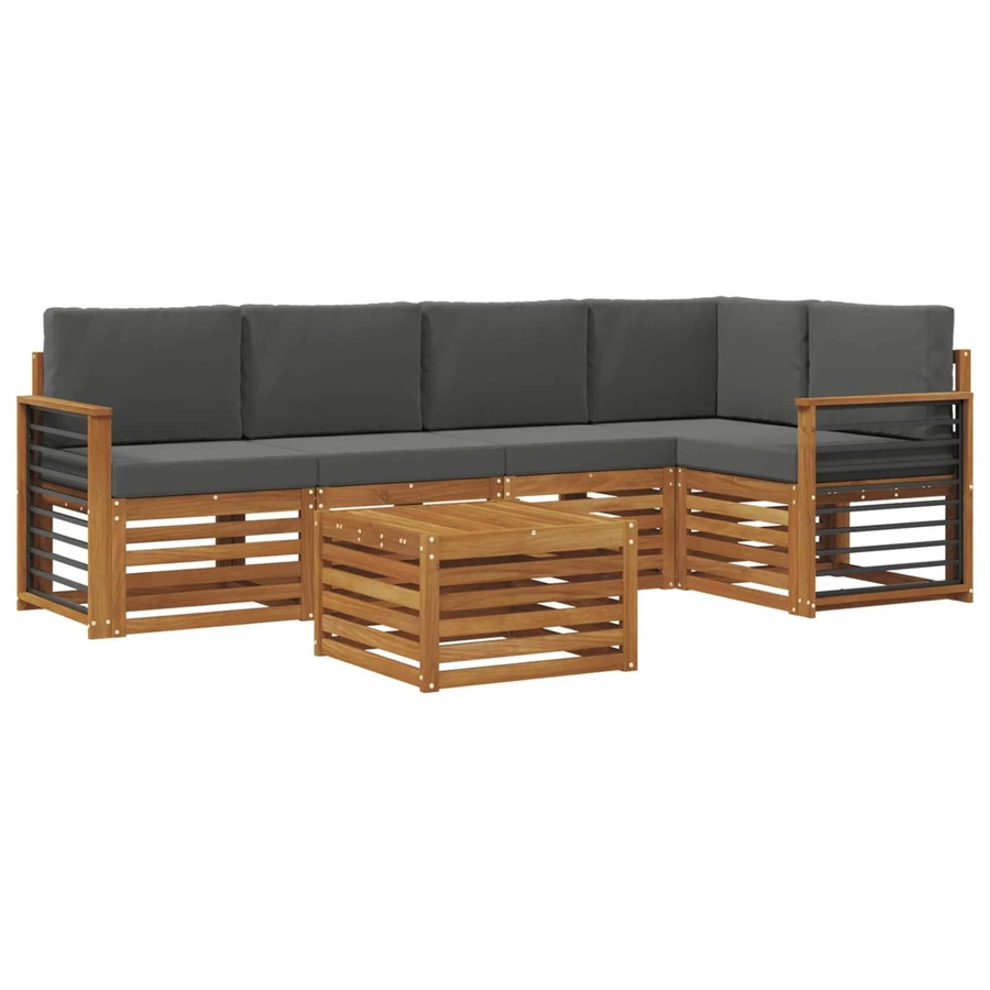 vidaXL Sofagarnitur 6-teilig in U-Form aus Massivholz Akazie mit Polstern in Anthrazit und Natur - Bild 2