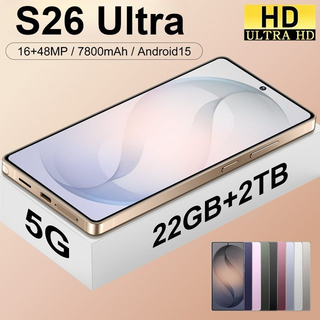 CHOTOG Smartphone S26 Ultra 5G mit Android 15, 7,3 Zoll Display, 7800mAh Akku, Dual SIM, Globale Version in Schwarz und Gold - Bild 1