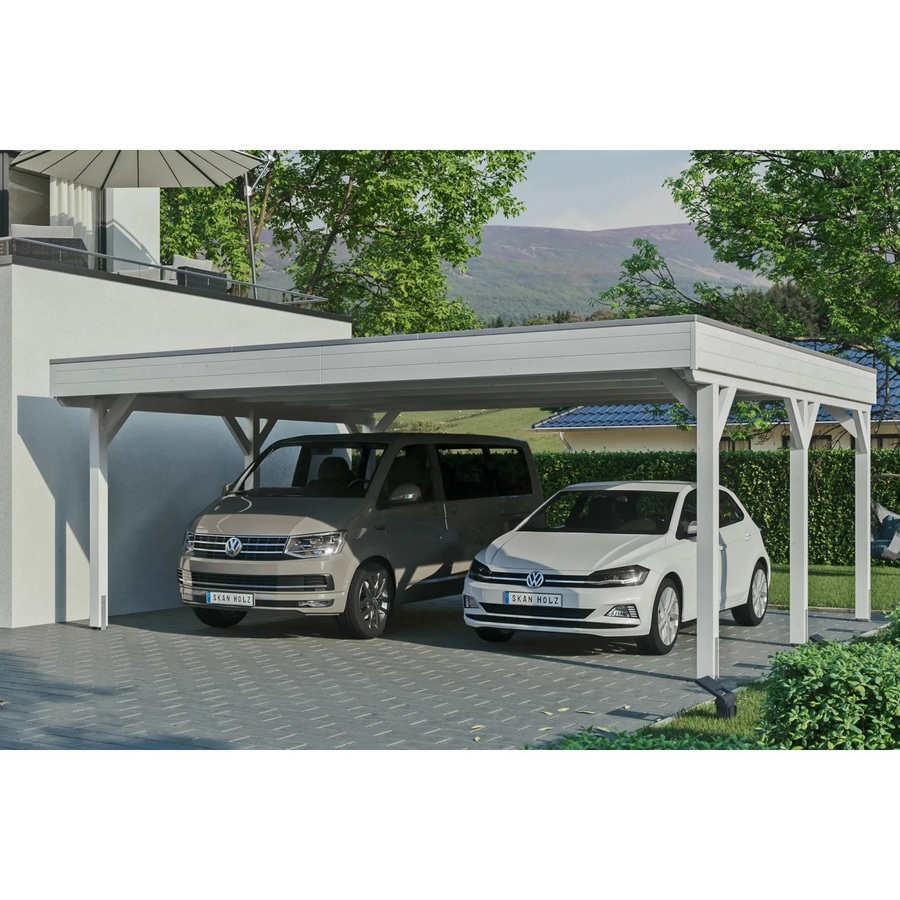 Skan Holz Carport Grunewald aus Fichten-Leimholz mit Aluminiumdach in Weiß, B/T: 622 x 554 cm, Höhe: 255 cm - Bild 2