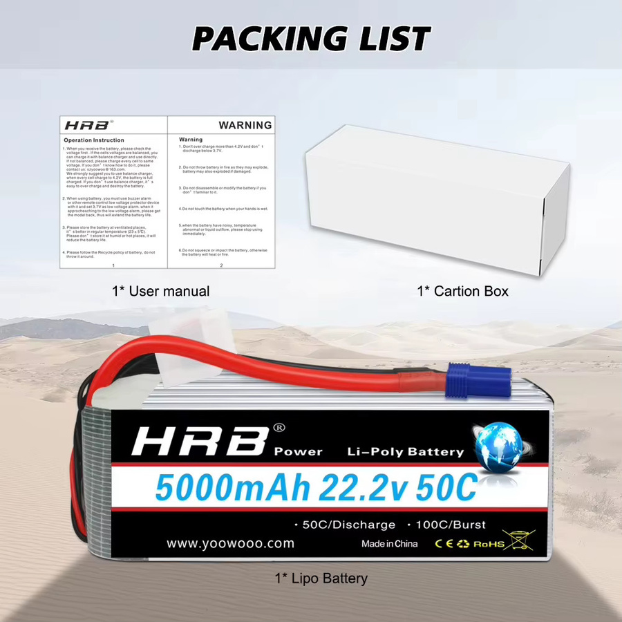HRB LiPo Akku 11,1 V 3S 5000 mAh 50C mit XT60 und EC5 Anschlüssen für RC FPV Drohnen und Flugzeuge - Bild 1