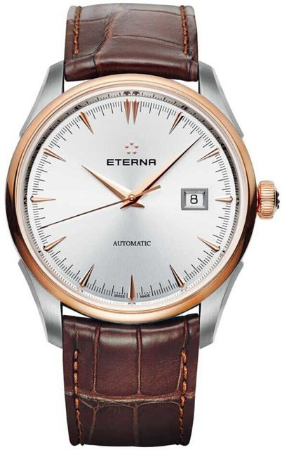 Eterna Herrenuhr, Automatik, Edelstahl, 41 mm, Leder, Silber, 5 ATM - Bild 1