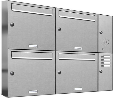 AL Briefkasten für 4 Parteien, Aufputzmontage, silberfarben, B/H/T: 153,469 x 68,4 x 11,6 cm - Bild 1