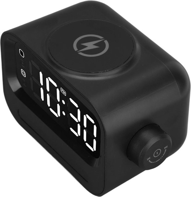 Andoer Bluetooth-Lautsprecher mit Wecker und 15 W kabellosem Ladegerät, USB-Anschluss und 3,5 mm Klinke, schwarz - Bild 1