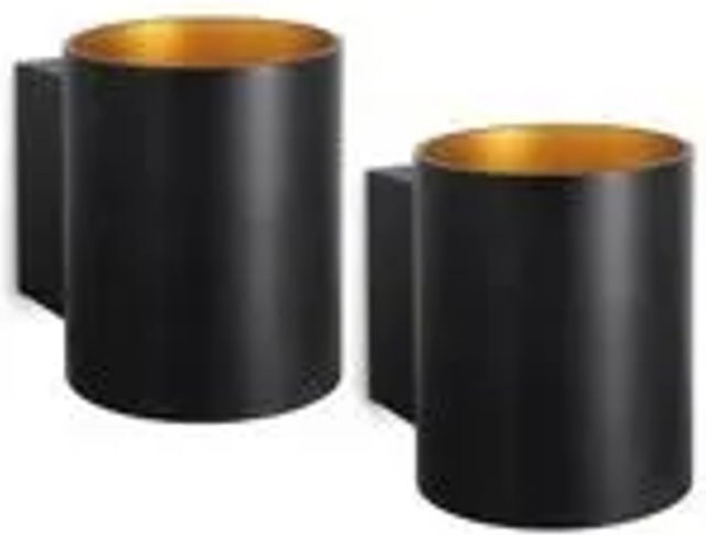 SSC-LUXon TUANI 2er Set Wandleuchten Schwarz Gold, runde Up-Down Design Wandlampe aus Aluminium für Treppenhaus, Flur und Wohnzimmer, G9 Fassung - Bild 1