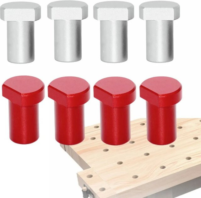 GDART Werkbank-Peg-Bremshunde Set aus Aluminiumlegierung, 4 Stück Holzbearbeitungs-Bankklemmen in Rot, 19/20 mm Stopper für Werkstatt-Tischbegrenzungsblöcke - Bild 1