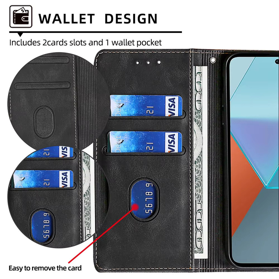 Business Magnet Schnalle Brieftasche Hülle aus Leder für Xiaomi Redmi Note 13, 13r Pro Plus, 13c 5G und 4G in Blau - Bild 4