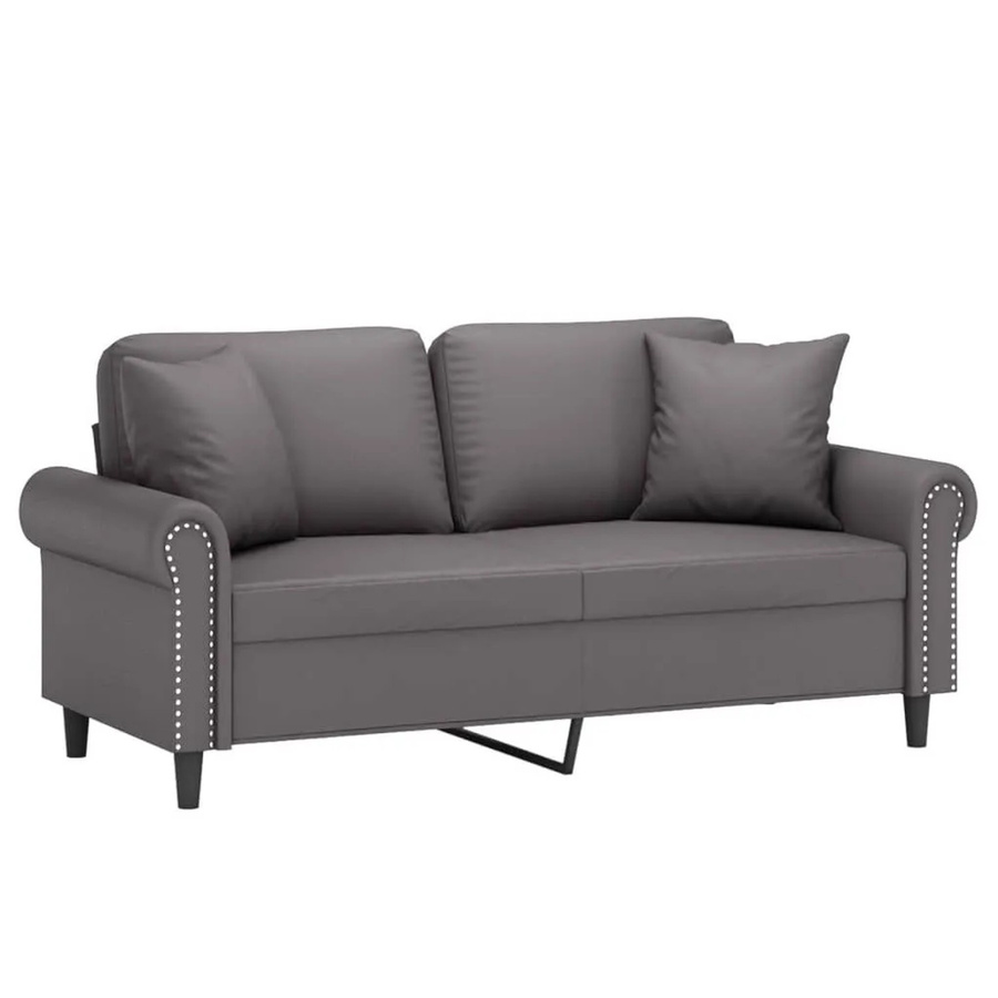 vidaXL 2-Sitzer-Sofa in Grau mit Zierkissen aus Kunstleder und Metallgestell, Breite: 140 cm - Bild 2