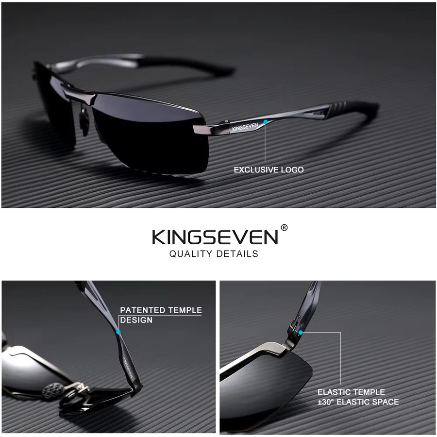KINGSEVEN Sonnenbrille, randlos, rechteckig, Herren, schwarz, Metall, polarisiert - Bild 2