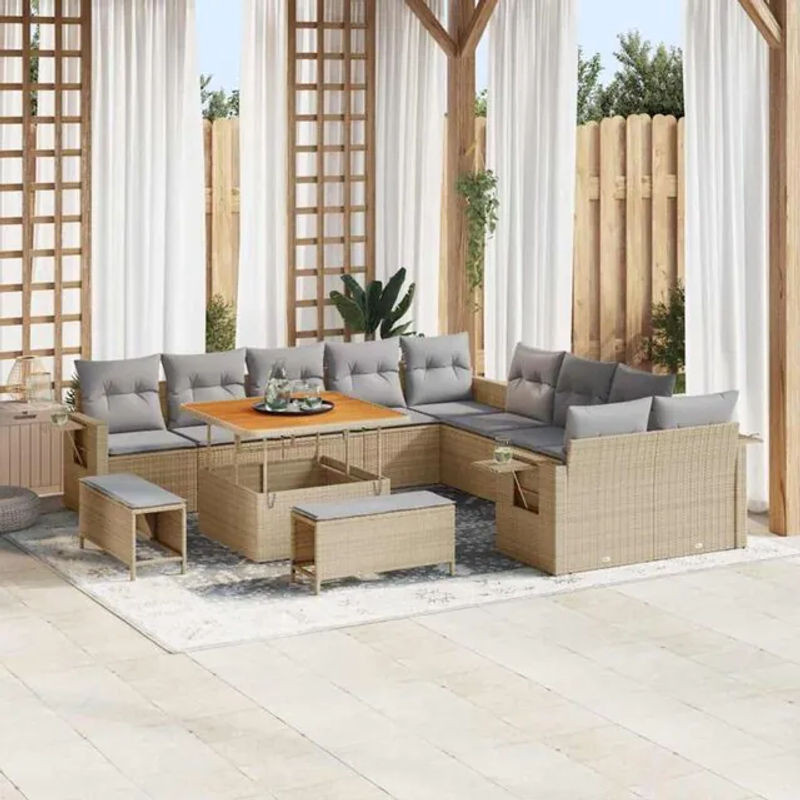 Vidaxl Garten-Sofa-Set aus Poly-Rattan mit Speicherfunktion in Beige, 13-teiliges modernes Set - Bild 1