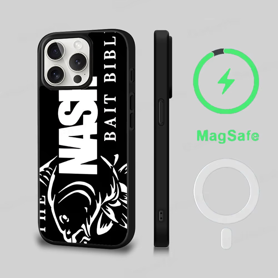 Nash Fishing Handyhülle mit Logo für iPhone 15 Pro Max, 14 Plus, 13, 12, 11 mit MagSafe magnetischer kabelloser Ladefunktion in Schwarz - Bild 2