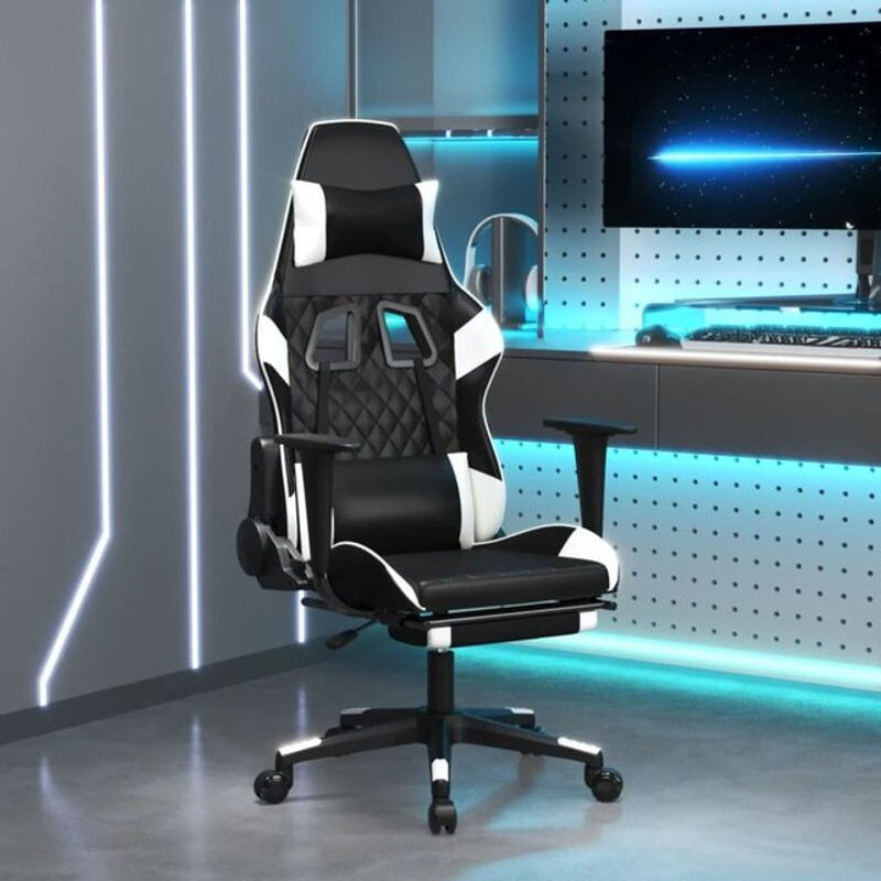Vidaxl Gamingstuhl aus Kunstleder mit Fußstütze in Schwarz/Weiß - Bild 1