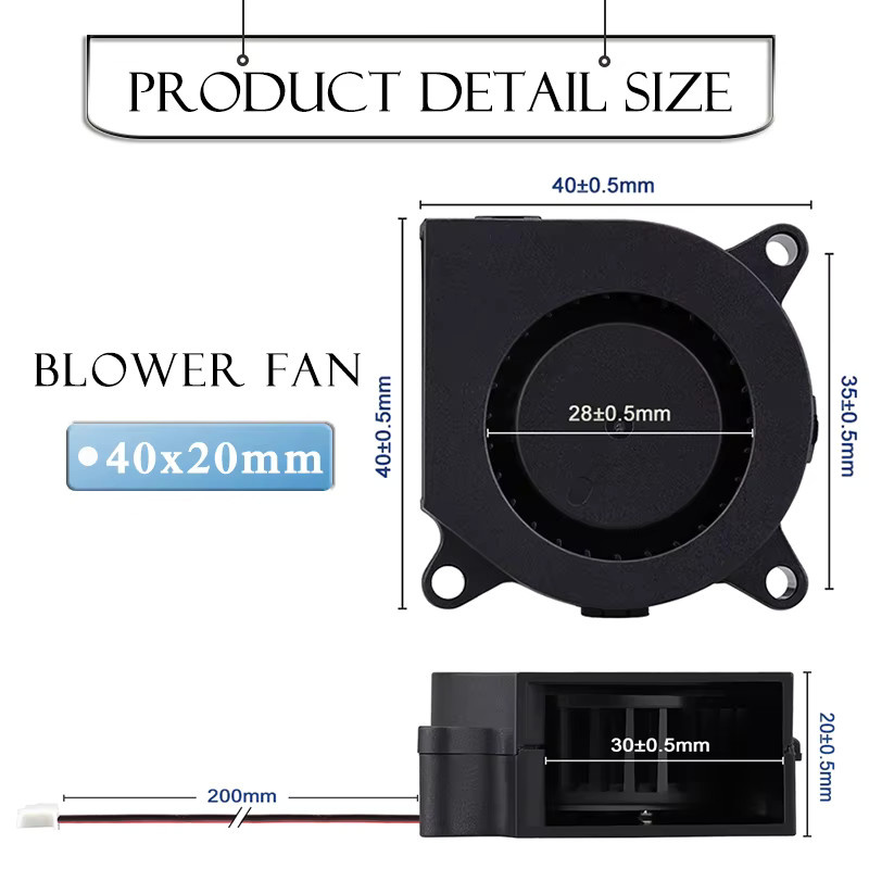 Gdstime Dual-Ball-Mikro-Turbo-Lüfter 4020 in Schwarz für 3D-Drucker und Grafikkarten, B: 40 mm, H: 40 mm, T: 20 mm - Bild 5