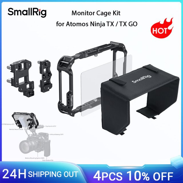 SmallRig Monitorkäfig-Set für Atomos Ninja TX und Atomos Ninja TX GO in Schwarz mit Sonnenschutz, Displayschutz, Kabelklemme und HawkLock H21 NATO-Schiene 5708 - Bild 1