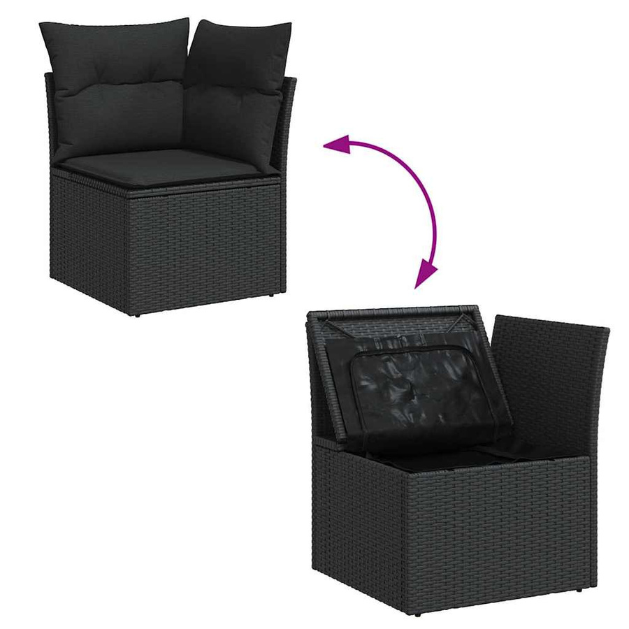 vidaXL 7-tlg. Garten-Sofagarnitur L-Form aus Polyrattan in Schwarz mit Kissen und Metallgestell - Bild 4