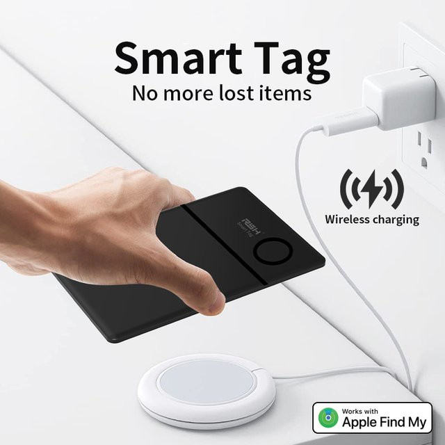 RSH Ultradünner Smart-Card-Tag-Tracker für Apple AirTag in Schwarz mit Bluetooth und kabellosem Laden für Geldbörsen und Koffer - Bild 1