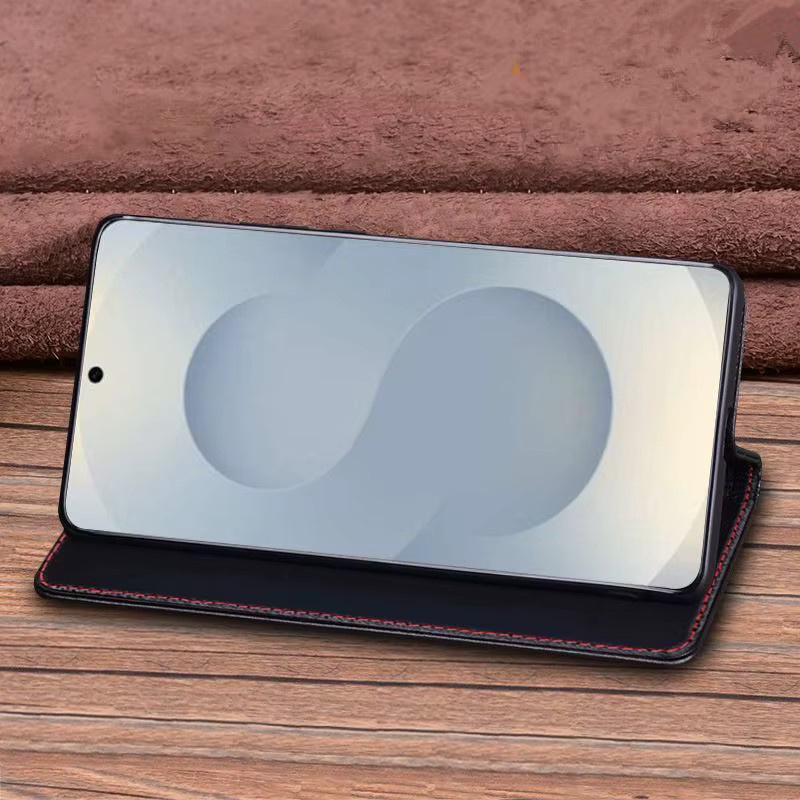 Echtes Rindsleder Flip-Case für Samsung Galaxy S26 Ultra Plus in Schwarz mit Krokodil-Gittermuster im Business-Buchstil - Bild 2