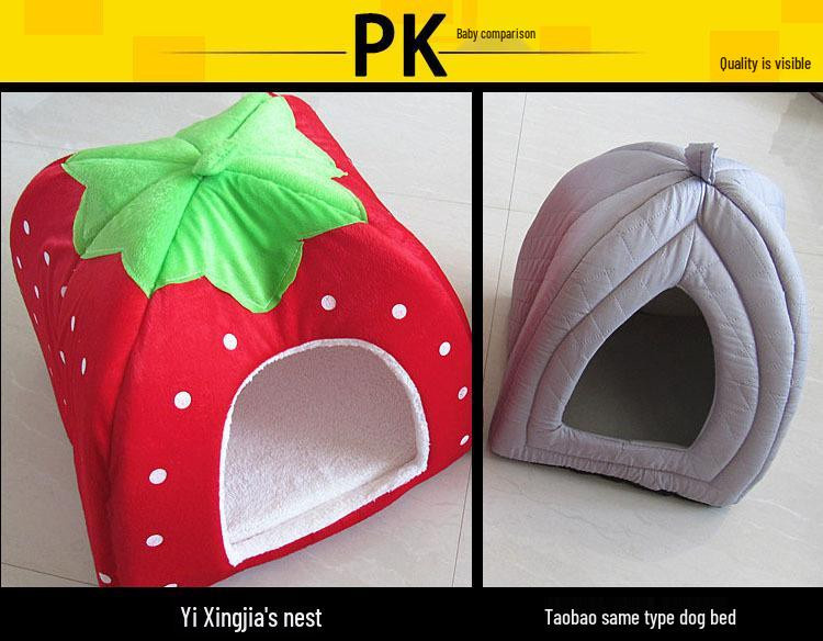the BAY Waschbares Kleintier Erdbeernest für Papageien, Meerschweinchen und Hamster aus Baumwollsamt in Rot mit Erdbeermuster - Bild 2