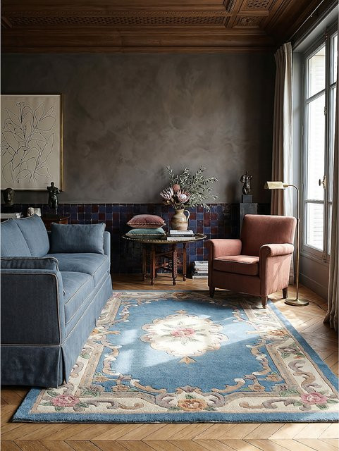 Wollteppich Orient Kadima Design in Blau-Beige, B/T: 120 x 180 cm - Bild 1
