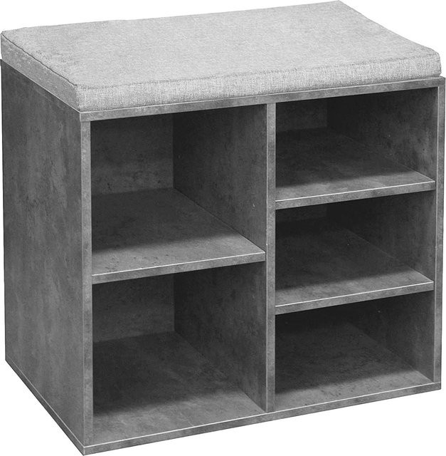 HTI-Living Garderobenbank mit 5 Fächern und Sitzkissen in Grau und Beton-Optik, B/T/H: 150 x 30 x 52 cm - Bild 1