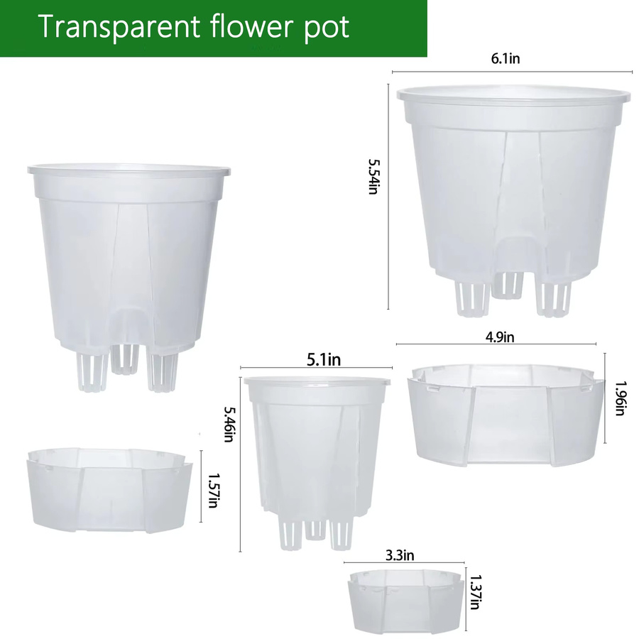 5er Set ROURKE selbstbewässernde Blumentöpfe aus Kunststoff, transparente Pflanzgefäße mit Reservoir für Innenpflanzen und Orchideen - Bild 2