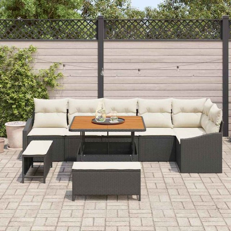 vidaXL Polyrattan Garten-Sofa-Set aus 9 Teilen in Schwarz und Creme mit Hocker und Stauraum, B/T/H: 100 x 100 x 71 cm - Bild 1