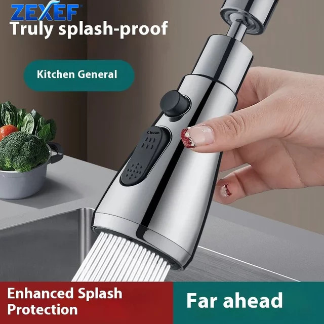 ZEXEF Adapter Wasserhahnbelüfter für Küchenspüle mit 720 Grad Drehbarkeit, Spritzschutz und Siebverlängerung aus Kunststoff - Bild 1
