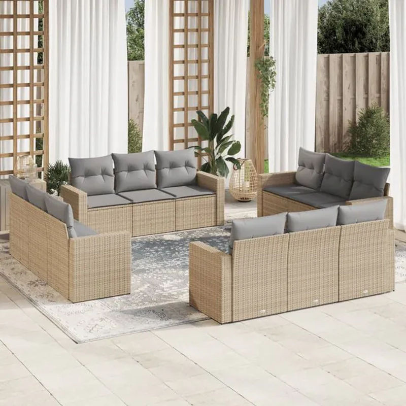 Vidaxl Gartenmöbel-Set aus Polyrattan mit 12 Teilen in Beige - Bild 1