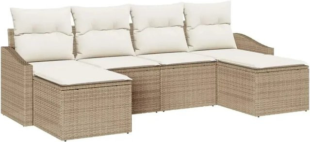 vidaXL Garten-Sofa-Set 6-teilig aus Poly-Rattan in Beige mit Polsterkissen - Bild 1
